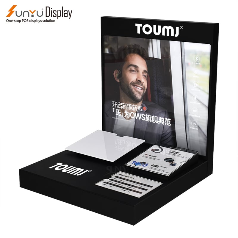 Sunyu High Quality Free Design Custom Durable Acrylic Bluetooth Headphone Display Stand Top Earphone Display Stand factory