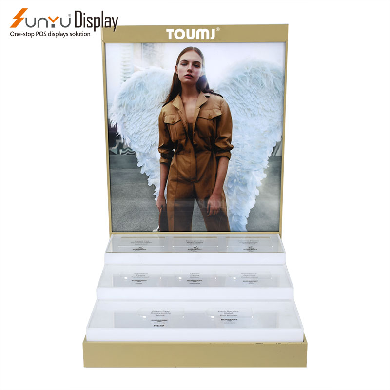 High quality luxury custom logo acrylic perfume display stand with LED light supplier