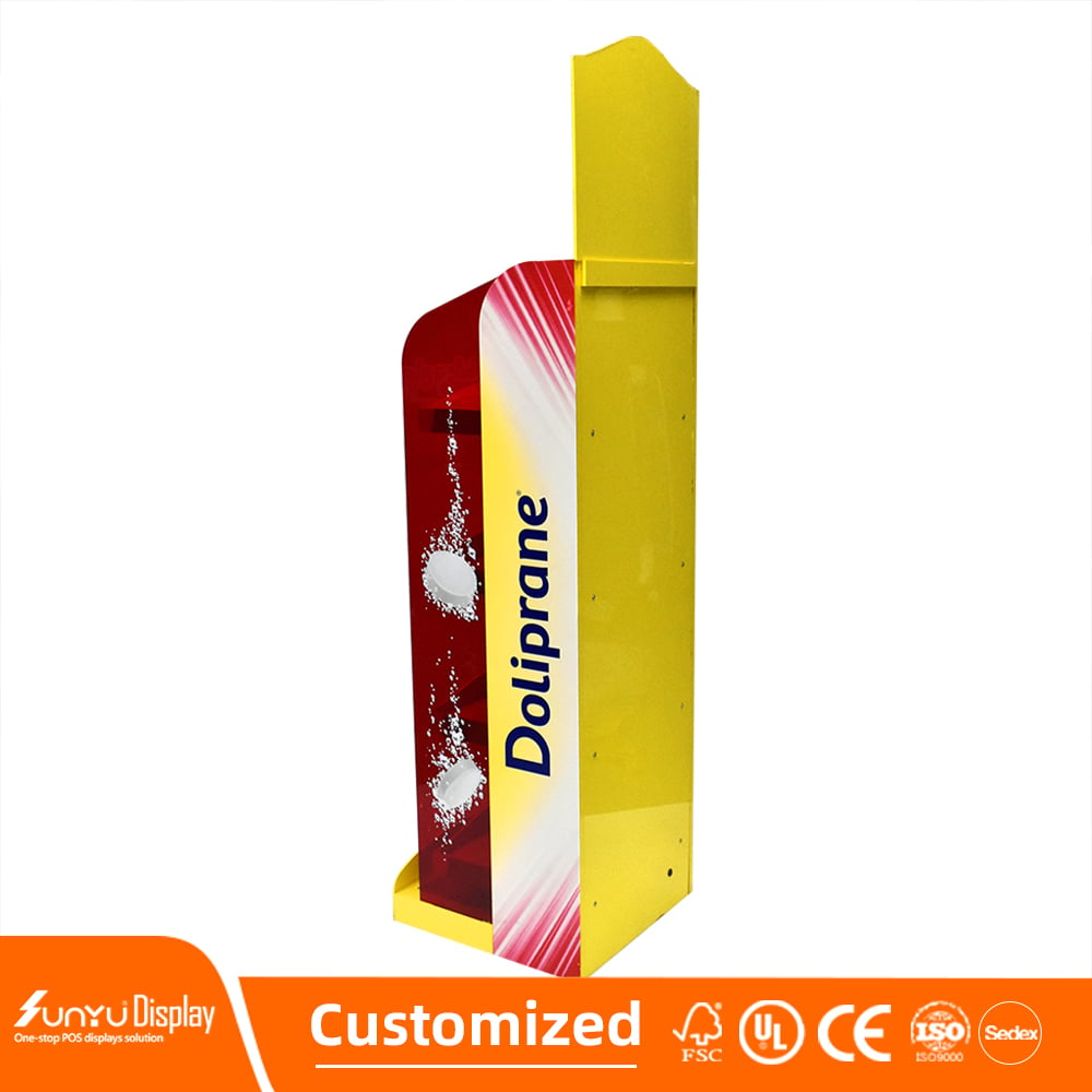 SUNYU Custom Supermarket Acrylic PVC Foam Board Display Shelves 4 Tier Food Beverage Floor Display Stand manufacture