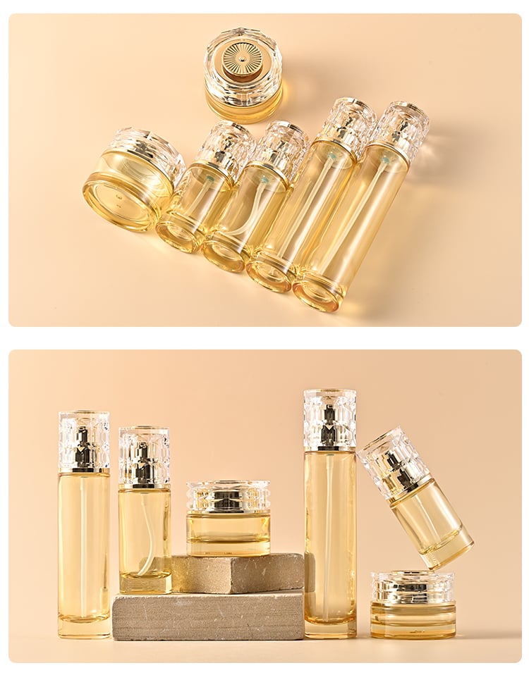 Luxury Skincare Packaging 30G 50G Glass Face Cream Jar And Bottle Set 30ml 50ml 100ml 120ml Lotion clear Cosmetic Glass Bottle factory