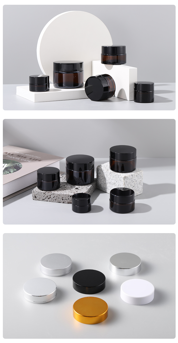 Brown Glass Jar Cream Bottle 5g 10g 15g 20g 30g 50g 60g 100G Empty Glass Lip Balm Containers Wide Mouth Cosmetic Jars supplier
