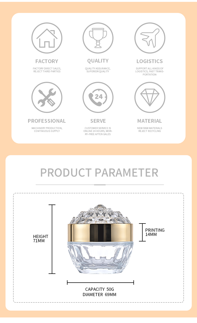Wide mouth 50G customized logo unique skincare container packaging luxury empty cosmetic eye cream glass jar factory