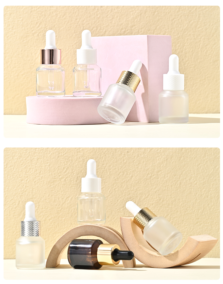 Yinmai Custom glass 15ml Inclined shoulder Serum bottle Skincare Packaging face Essential Oil customized Dropper Bottles details