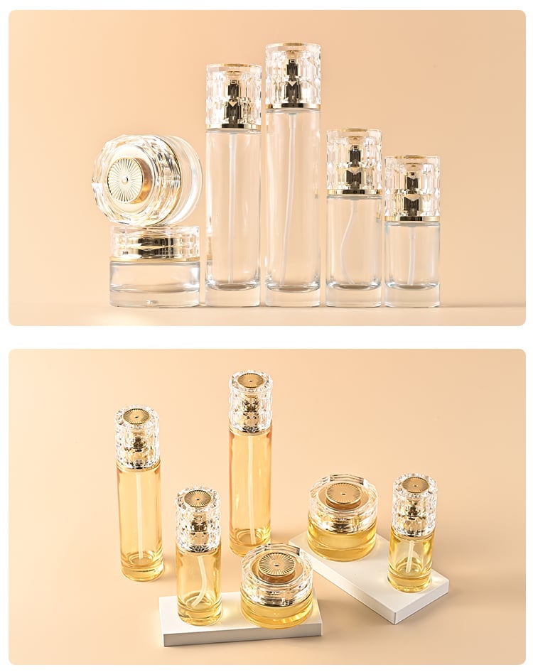 Luxury Skincare Packaging 30G 50G Glass Face Cream Jar And Bottle Set 30ml 50ml 100ml 120ml Lotion clear Cosmetic Glass Bottle details