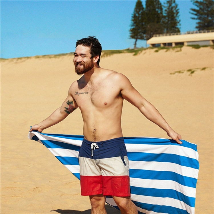 Detail-06_看图王 Stripe Microfibre Beach Towel With Mesh Bag supplier