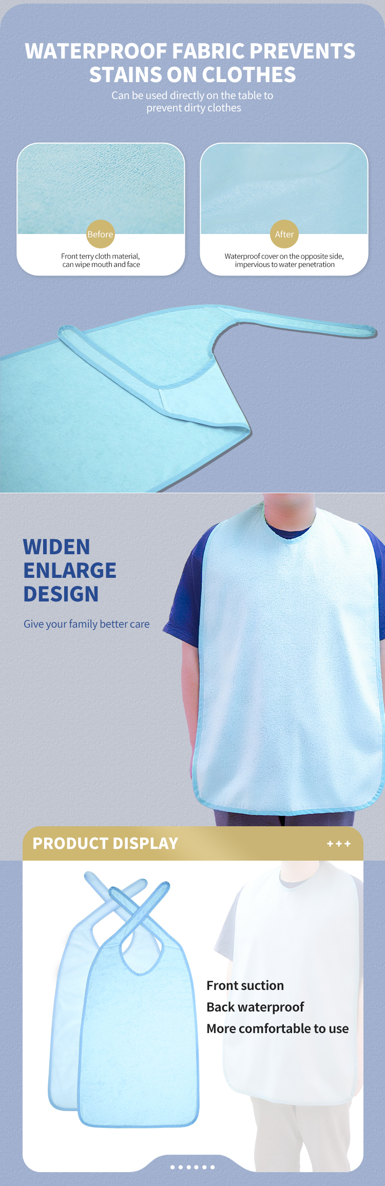 removable scarf waterproof custom printed adult bibs eat for elderly men with drawstring details