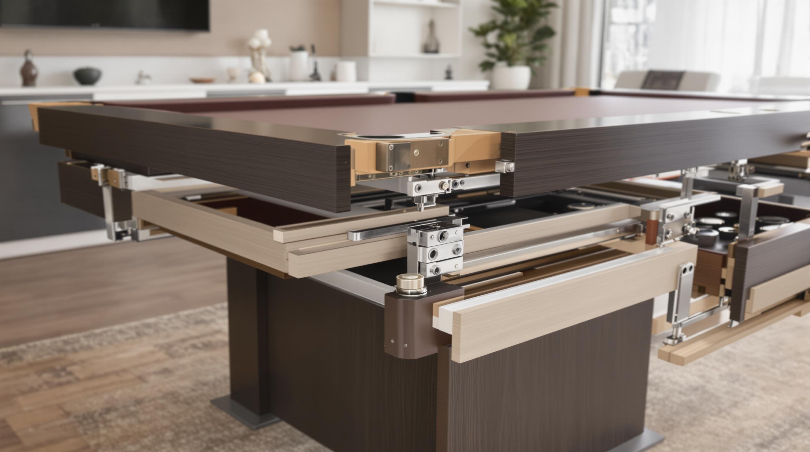Convertible game table showing its transformation mechanism in a contemporary apartment