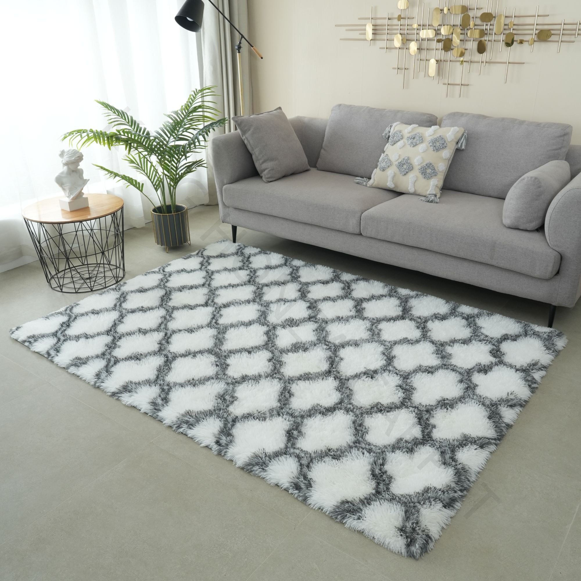 Tapis de sol moelleux à carreaux, teints à la dent, tapis moelleux pour chambres