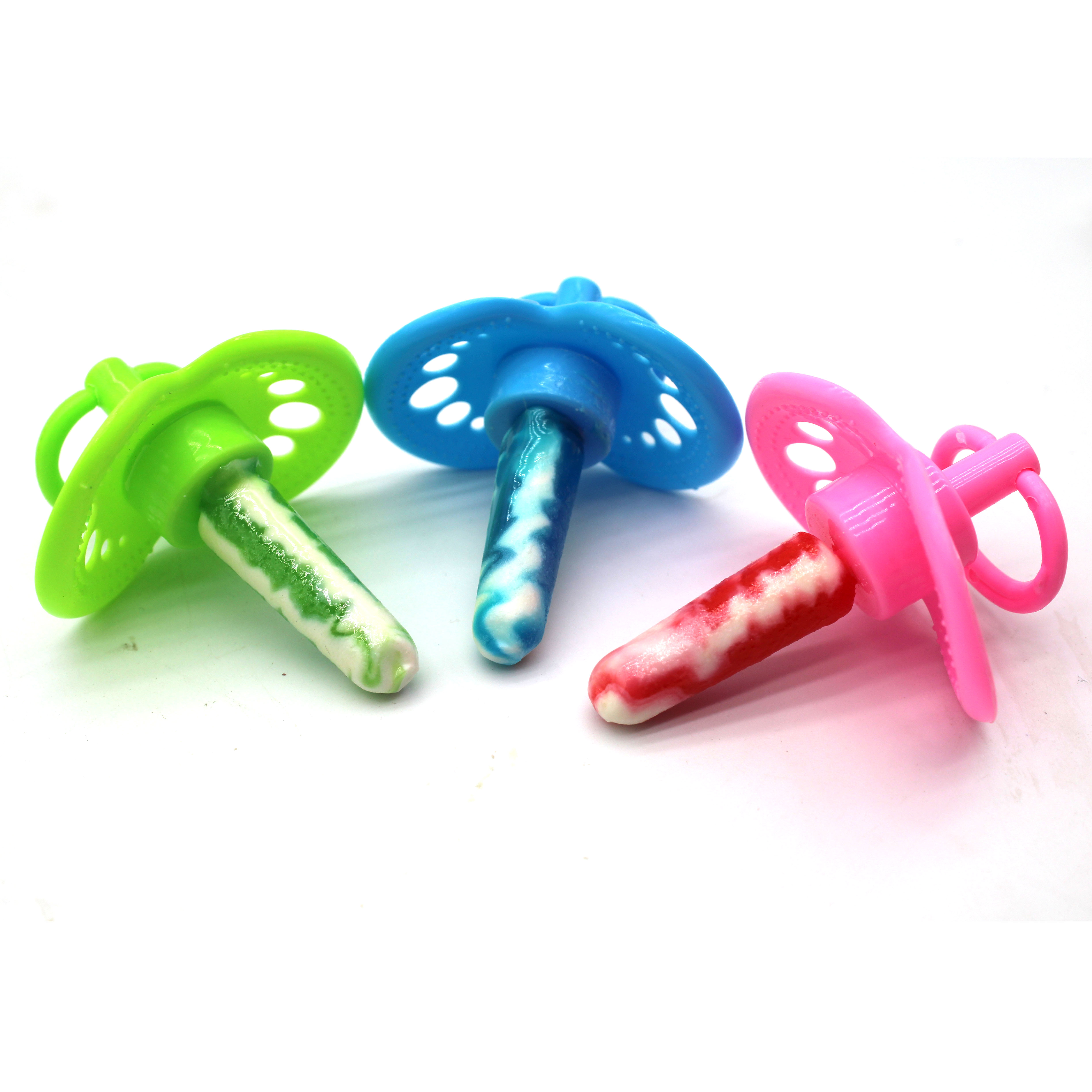 Factory Direct Fun Cartoon Baby nipple shape lollipop comfort pacifier toy candy supplier