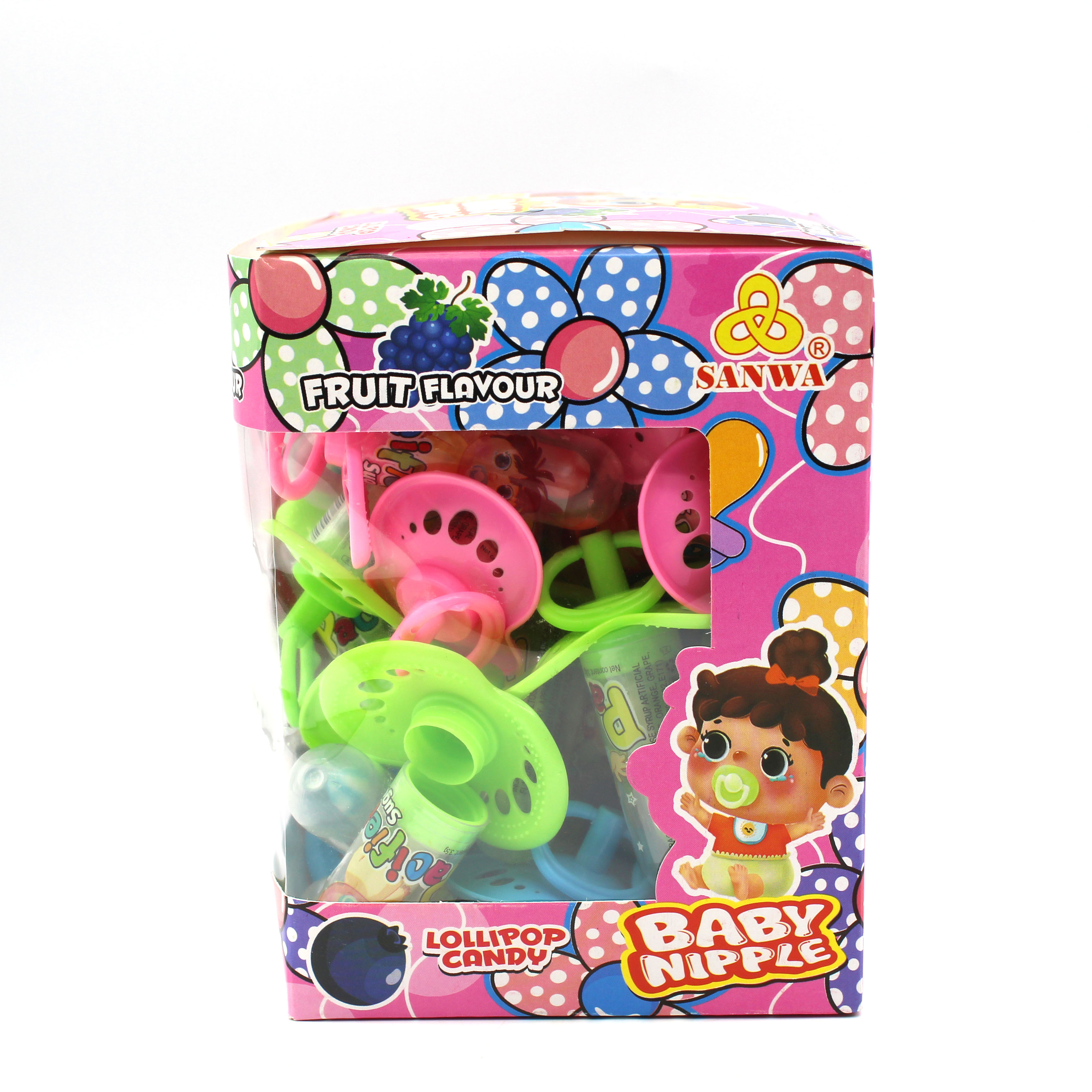Factory Direct Fun Cartoon Baby nipple shape lollipop comfort pacifier toy candy factory