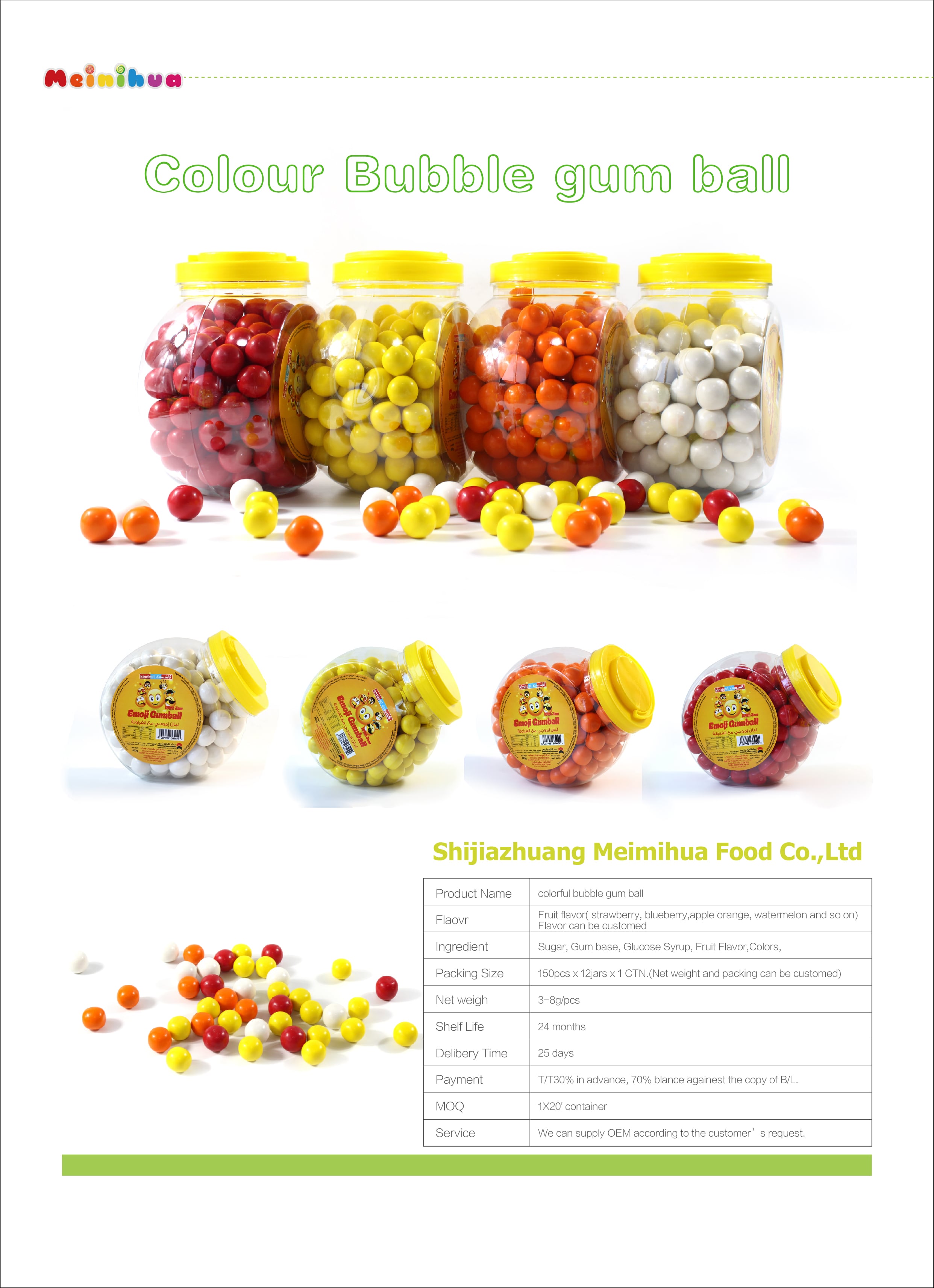 Hollow watermelon ball shape chewing gum manufacturing factory price ball bubble gum ball details
