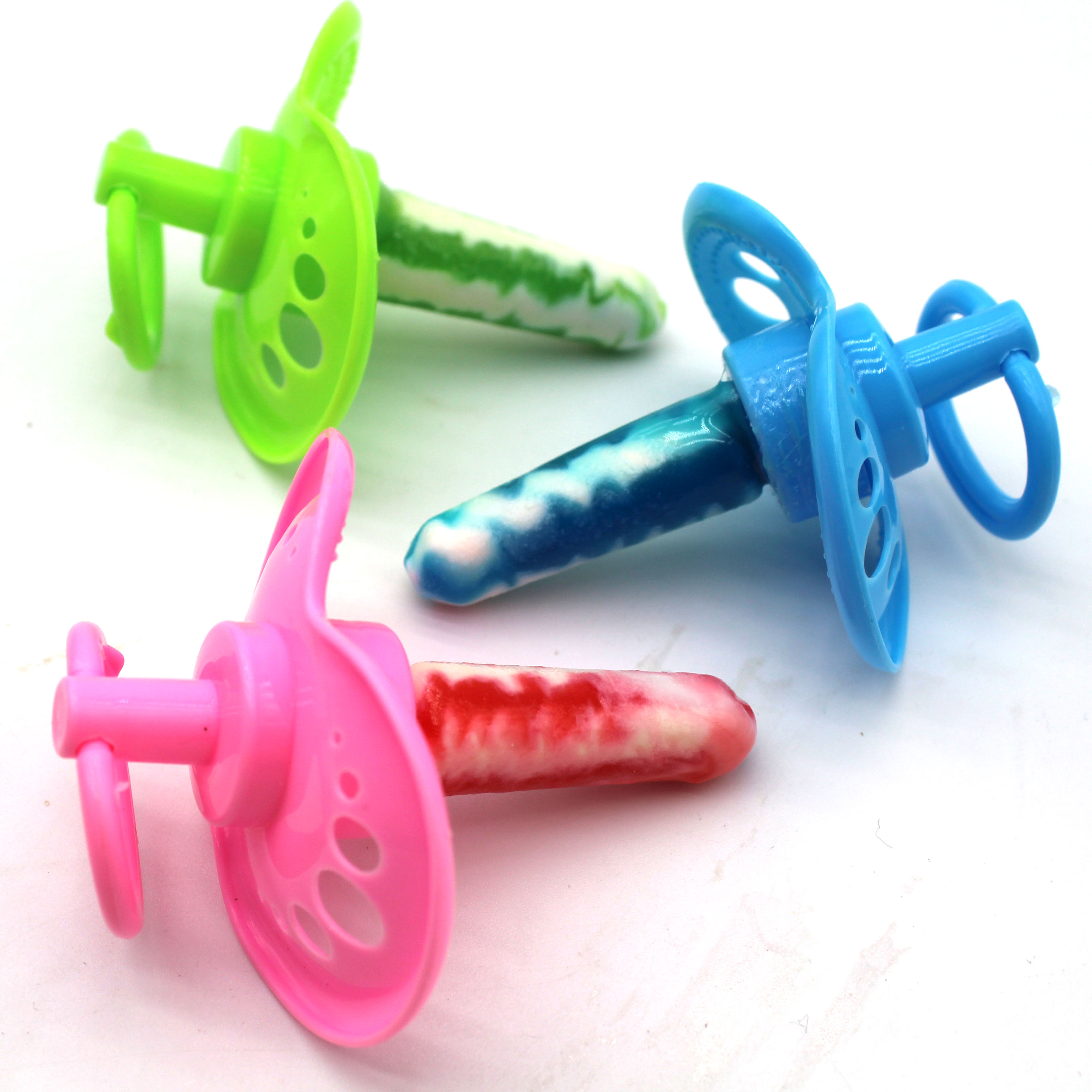 Factory Direct Fun Cartoon Baby nipple shape lollipop comfort pacifier toy candy manufacture