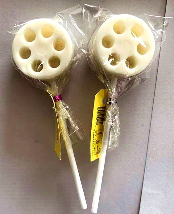 Vitamin fruit flavor orange, lemon, grape shape flat round hard candy lollipop details