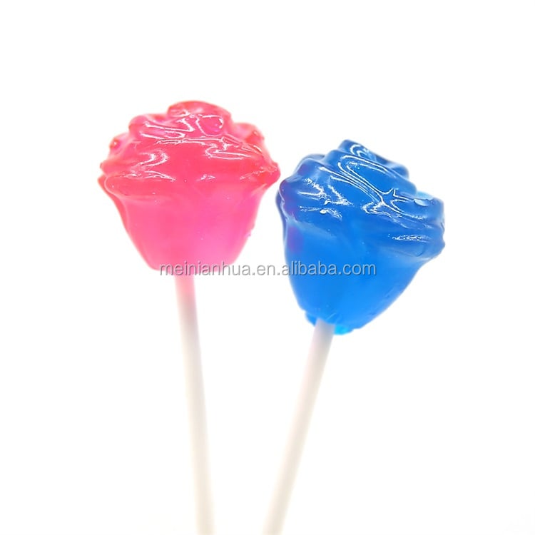 Chinese halal assorted fruit flavor sweet flower shaped rose lollipop hard candy manufacturer manufacture