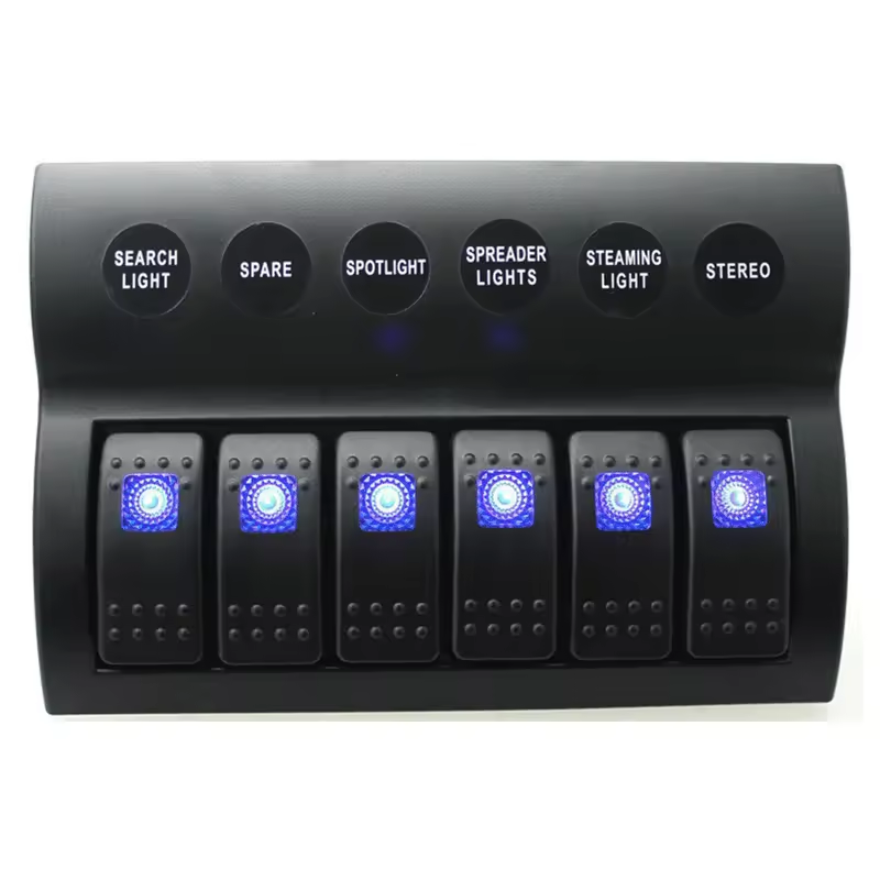 Switch Panel (4) White Marine Switch Panel Boat 6 Gang Switch Panel 12-24V Blue LED Rocker On-off Optional Circuit Breaker Switch Control Panel supplier