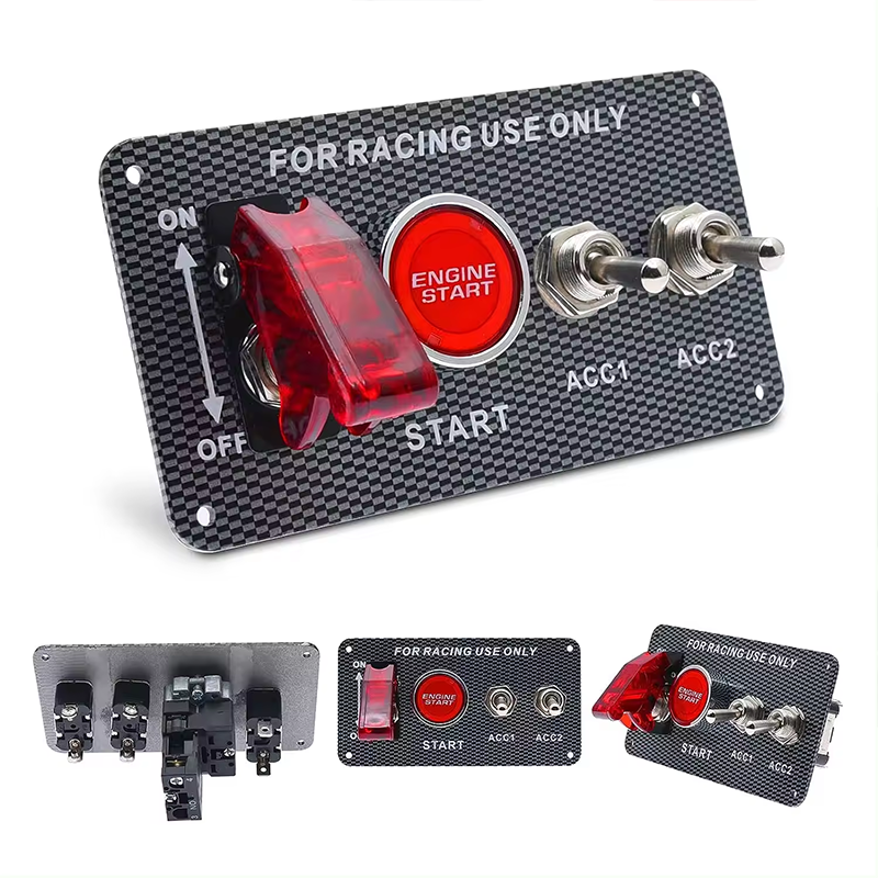 5 12V Racing Car Ignition Switch Panel 4 in 1 Ignition Panel Carbon Toggle Switches for Race Car Sport Competitive RV Truck factory