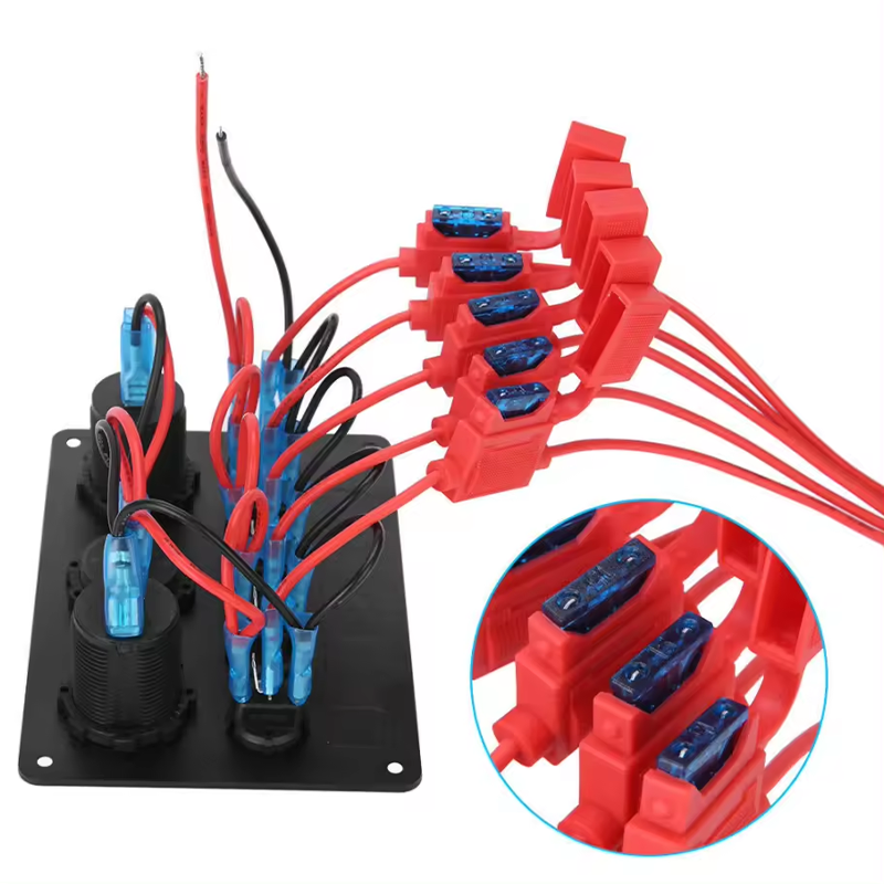 4 5 Gang Marine Rocker Switch Panel ON-Off Toggle Switch Panel Waterproof Blue LED Dual USB Socket Charger + Voltmeter manufacture