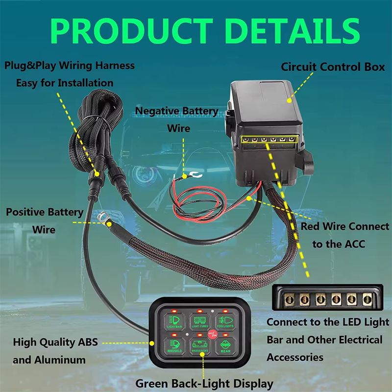 4 RGB Switch Panel 8 Gang Auxiliary Switch, Toggle Momentary Pulsed Multifunction Switch for Jeep SUV T supplier