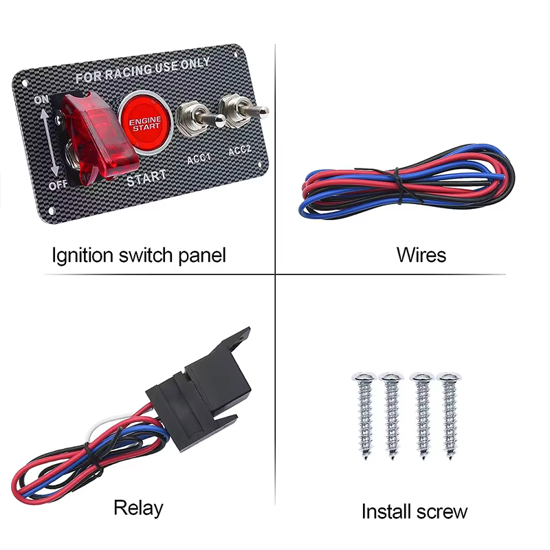 2 12V Racing Car Ignition Switch Panel 4 in 1 Ignition Panel Carbon Toggle Switches for Race Car Sport Competitive RV Truck details