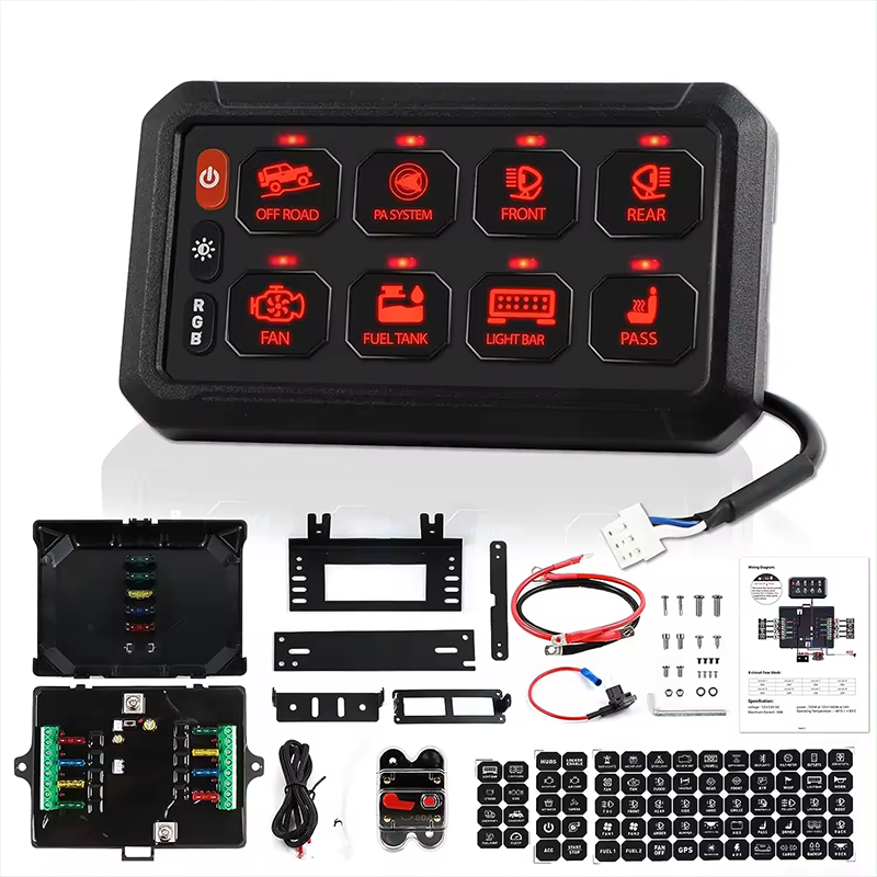 RGB 8 Gang Switch Panel 3 Silikónové tlačidlo Univerzálne obvody riadiace relé Multifunction Auxiliary Switch Panel Momentary Str
