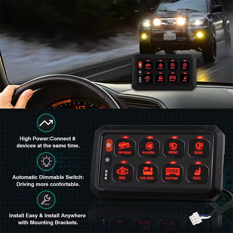 6 RGB 8 Gang Switch Panel 3 Silicone Button Universal Circuit Control Relay Box Multifunction Auxiliary Switch Panel Momentary Str details