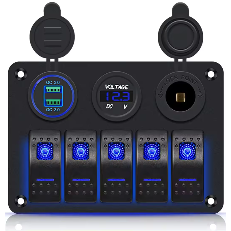 3 12V 24V 5 Gang Car BOAT Caravan Marine Rocker Switch Panel with Wire Kit supplier