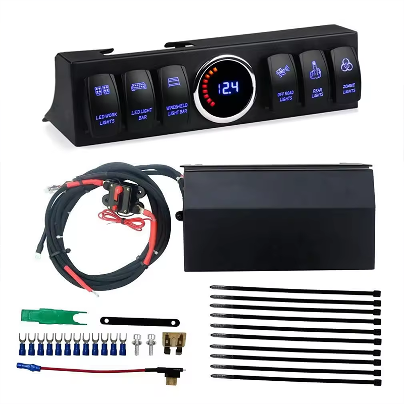 1 6 Gang Rocker Switch 12V Panel Relay Box Circuit Control System with 80A Circuit Breaker Switch for Wrangler JK JKU 2007-2018 factory