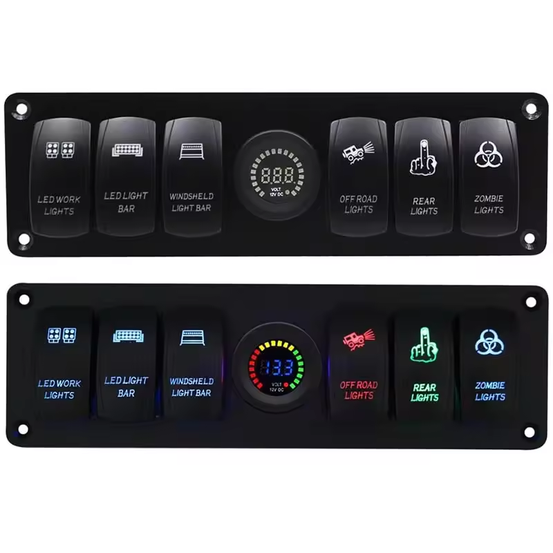 DC 12V Led On Off Rocker (6) DC 12V Led On Off Rocker Switch &Color Voltmeter 6 Gang Rocker Switch Panel For Caravan Automotive Marine factory