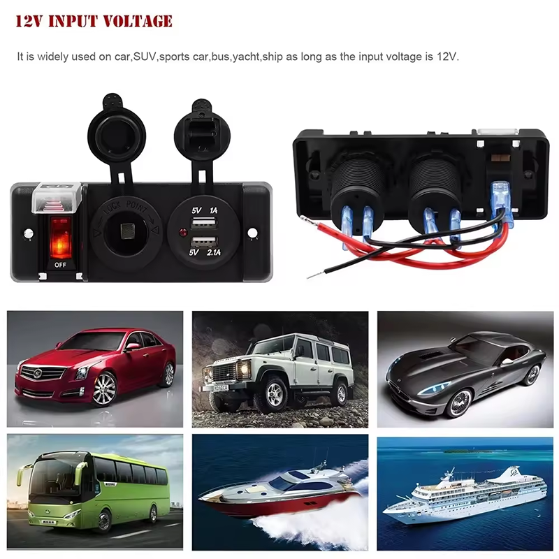2 Universal LED 5 Rocker Switch USB Voltmeter Power Socket Panel Waterproof For 12V 24V Yacht Caravan Truck Marine Boat supplier