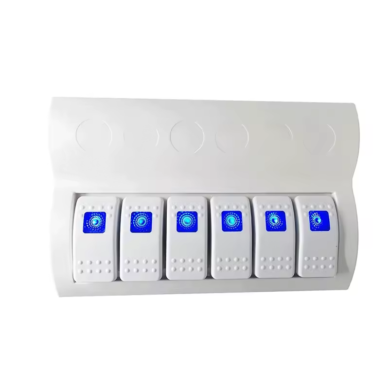 Biely panel pre prepínač lode 6 Gang Switch Panel 12-24V Modrá LED Rocker On-off Voliteľný panel pre prepínač pre spínač