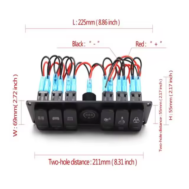 DC 12V Led Zapnúť Vypnúť Rocker Prepinac &Farbové Voltmeter 6 Gang Rocker Prepinacová Panely Pre Karavan Automobil Námorné