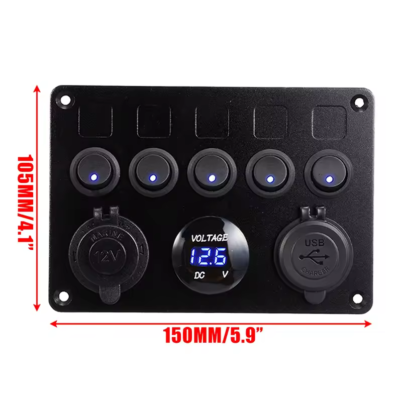 Universal LED 5 Rocker Switch (6) Universal LED 5 Rocker Switch USB Voltmeter Power Socket Panel Waterproof For 12V 24V Yacht Caravan Truck Marine Boat factory