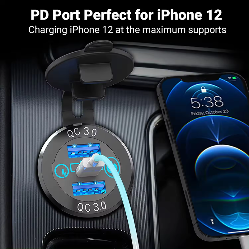 1 12V/24V Triple USB Outlet Metal 60W USB-C Multiple Car Charger Socket PD3.0 & Two QC3.0 Ports with Touch Switch supplier