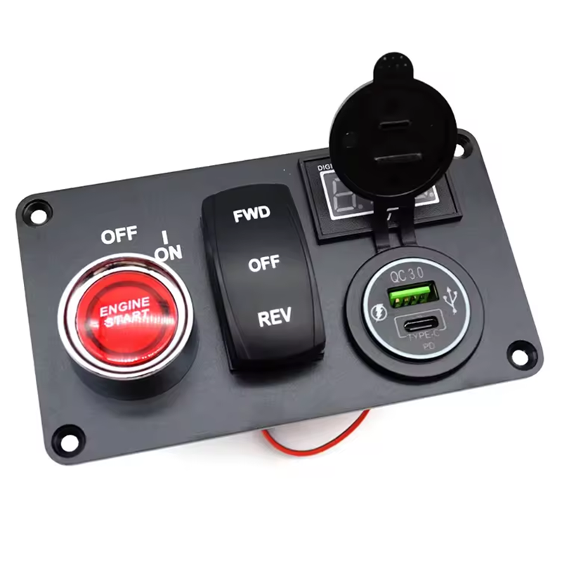 4 DC 12V Rocker Switch Panel with Forward Reverse QC3.0 Dual USB Charger LED Digital Voltmeter Ignition Switch for Golf Cart factory