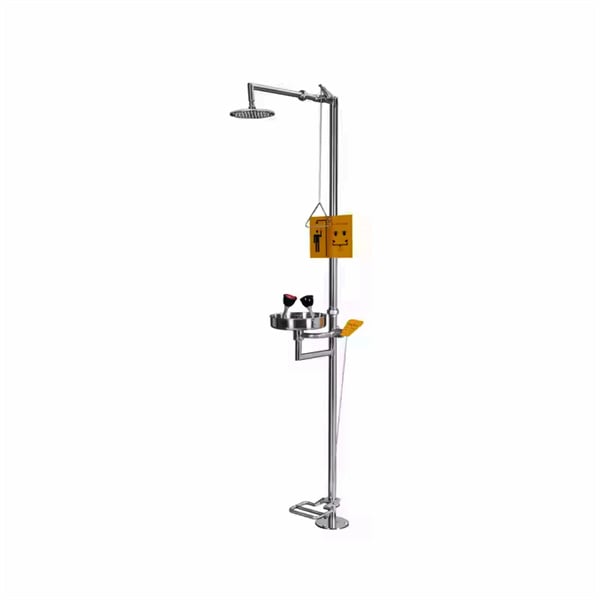 How to properly use an emergency lab shower in case of a chemical spill?