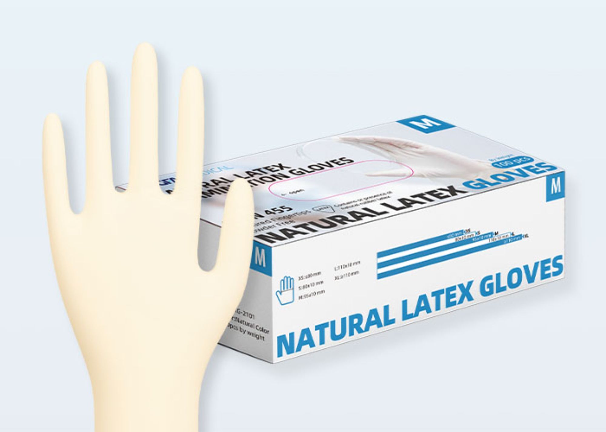 Textured Finger Powder Free Natural Latex Examination Gloves 