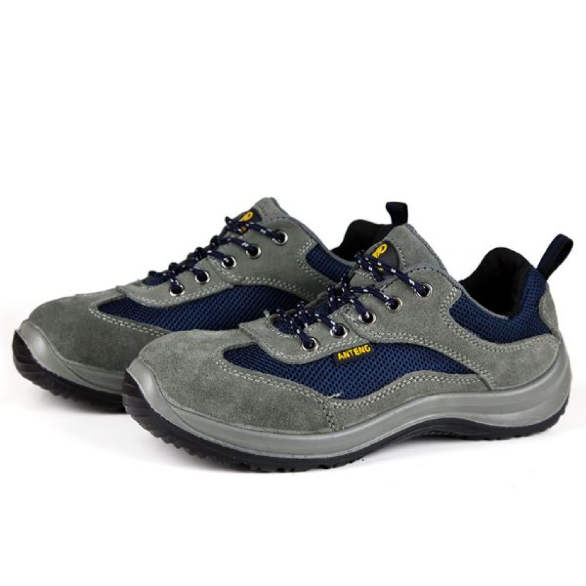 Gray Gray Cow Suede Breathable mesh Anti Smashing Plastic Toe High Elastic Sole  Safety Shoes 