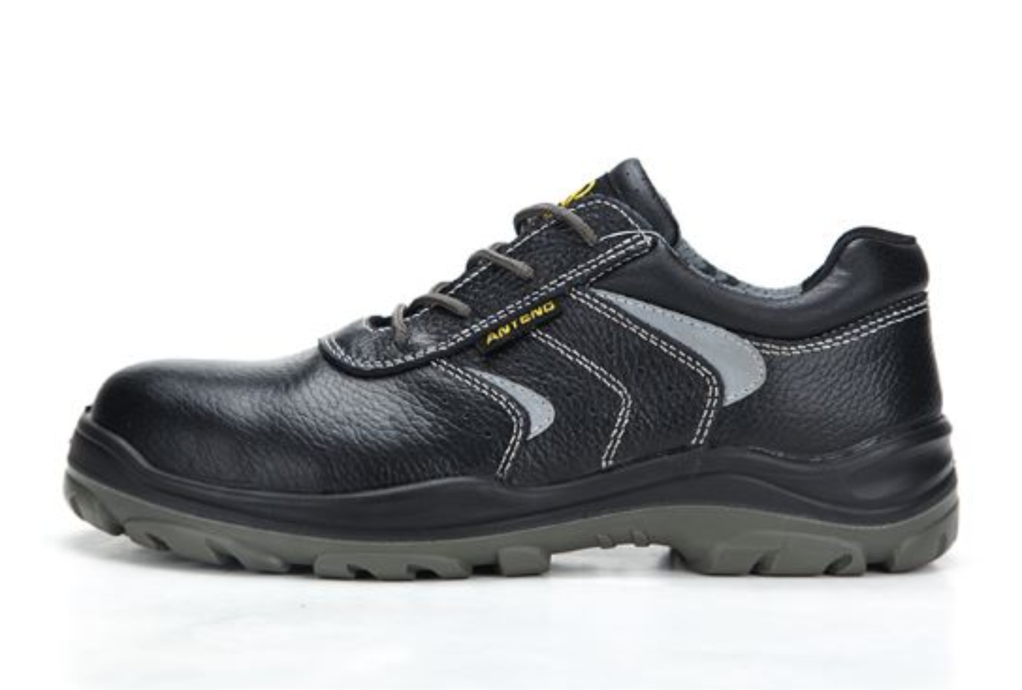 Anti Puncture Anti Slip Durable Black Embossed Cowhide Anti Smashing Steel Toe Safety Shoes