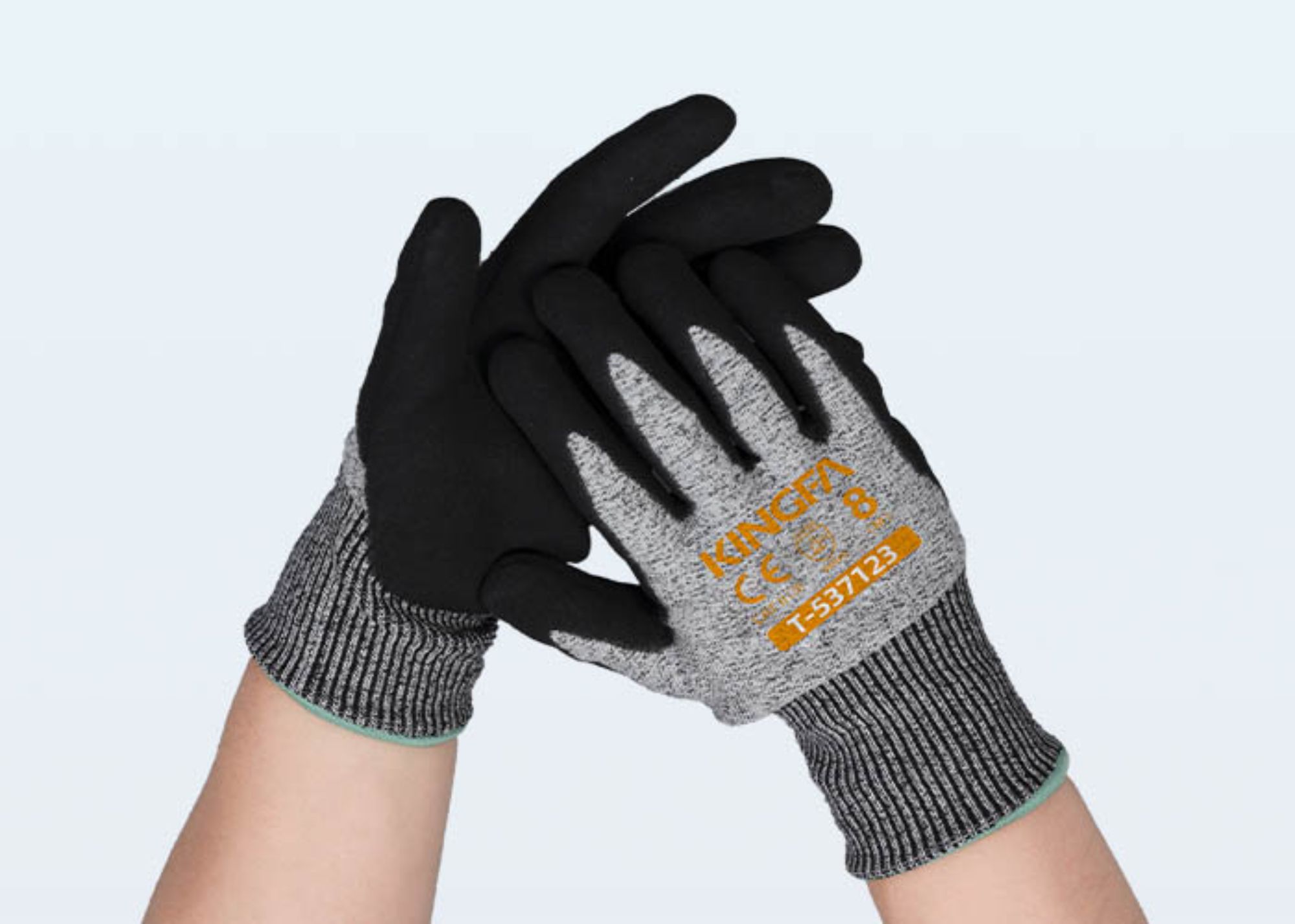 13 Gauge Cut Resistant HPPE Fiber Glass Fiber Polyester Sandy Nitrile Coated Safety Gloves