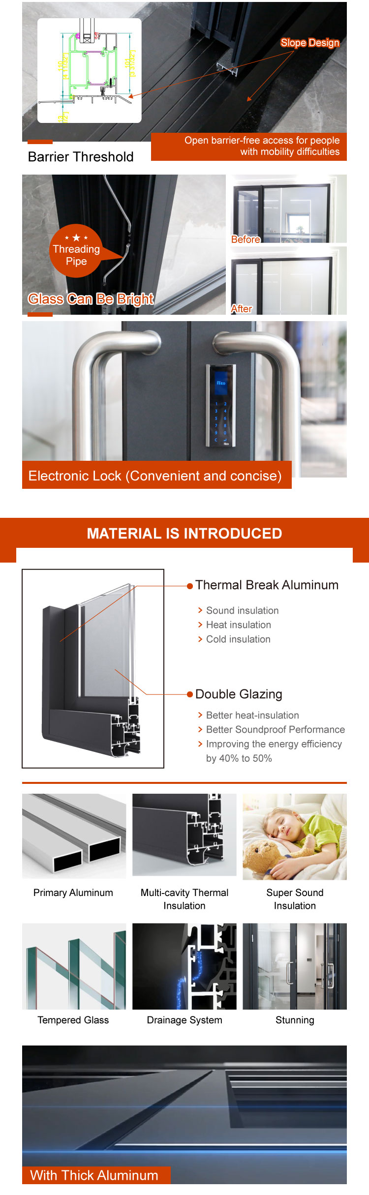 Doorwin Aluminum French design mother and son double open door modern designs for houses aluminum entry door details