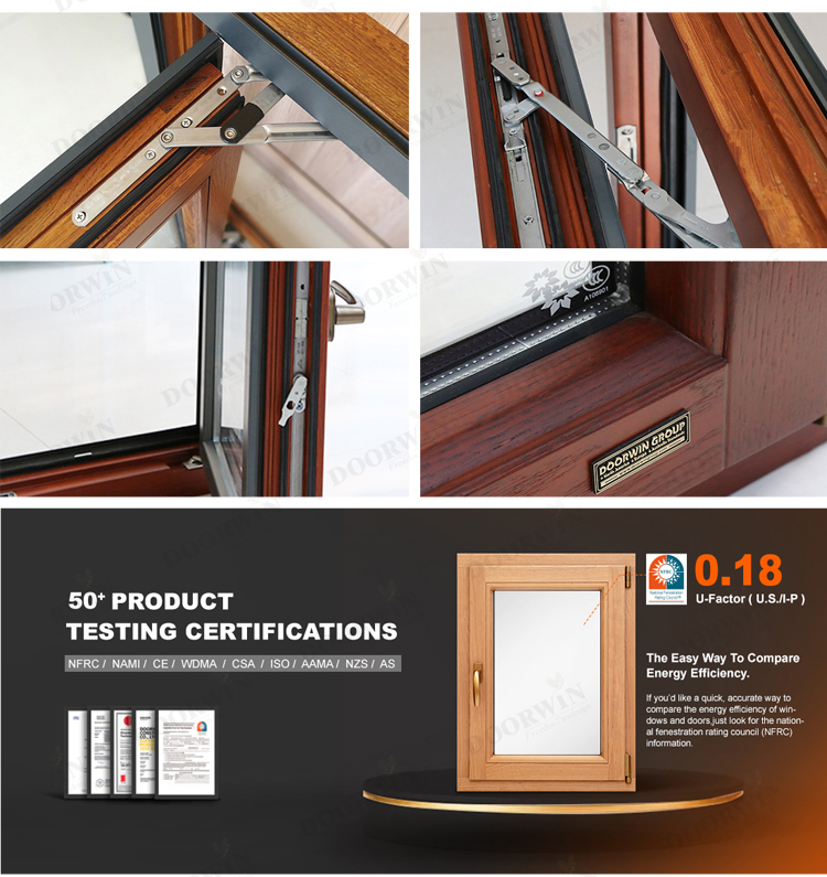 Doorwin Wholesale Latest Design Aluminum Wood Two Way Open Tilt Turn Double Glazed Casement Window manufacture