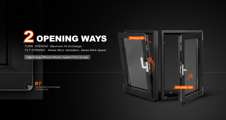 Doorwin NFRC Certificate Aluminum Double Glazed Windows Glass Tilt and Turn Window Casement Swing Windows manufacture