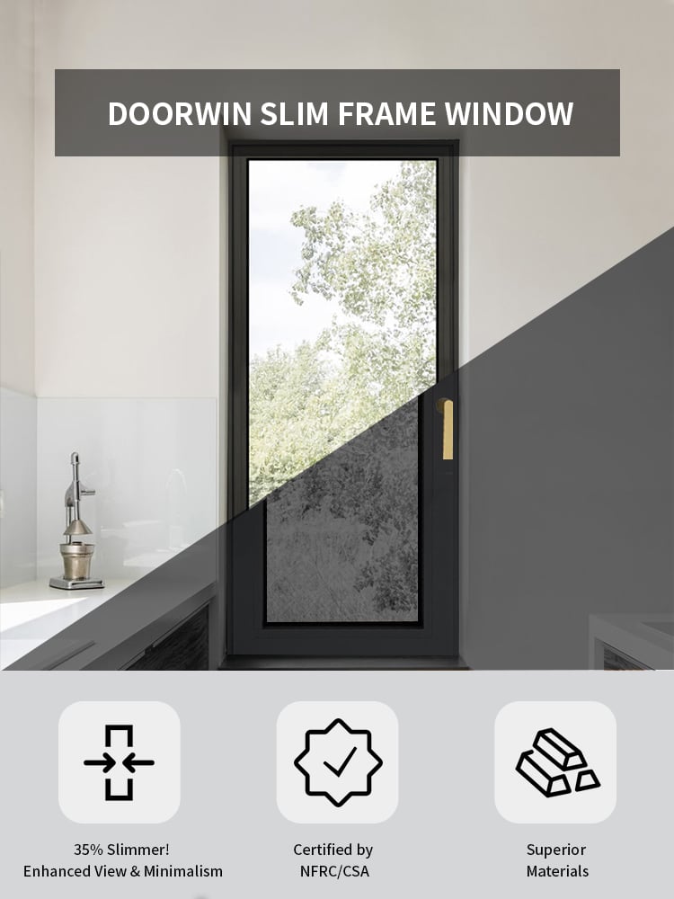 Hurricane Proof Residential Narrow Frame Aluminum Windows Big View Save Energy Slim Frame Tilt And Turn Windows manufacture