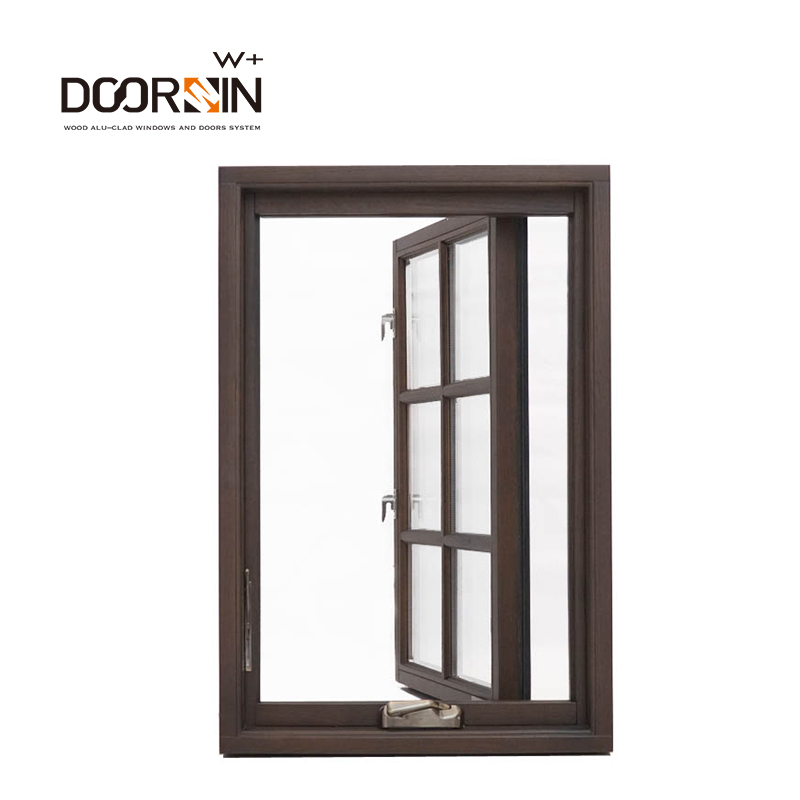 Traditional  Design Large Size Best Quality Wood Finished Crank Open Aluminum Clad Wood Casement Windows factory
