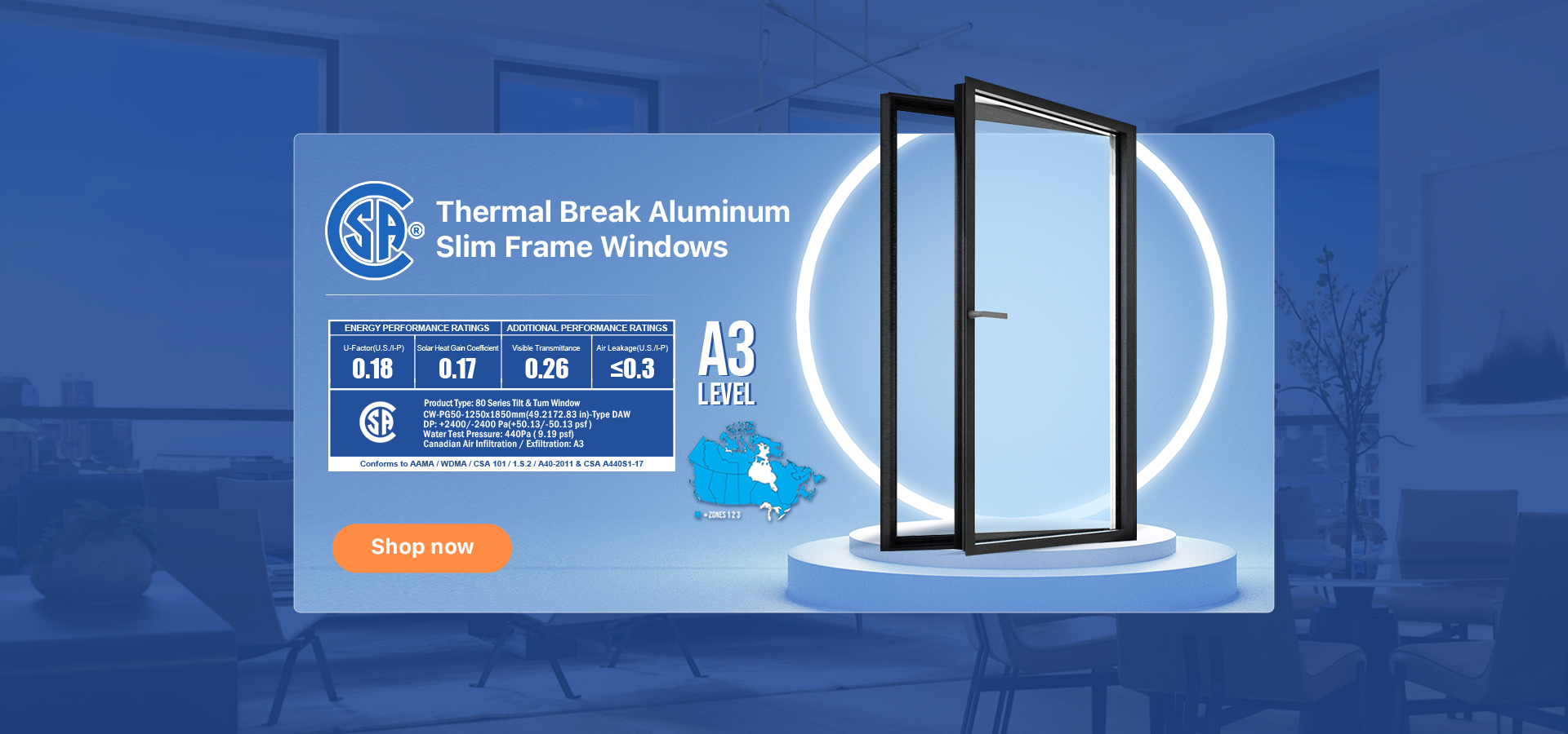 NFRC AS2047 Slim Frame Big View Picture Windows Hurricane Impact Dust Proof Aluminum Tilt Turn Windows supplier