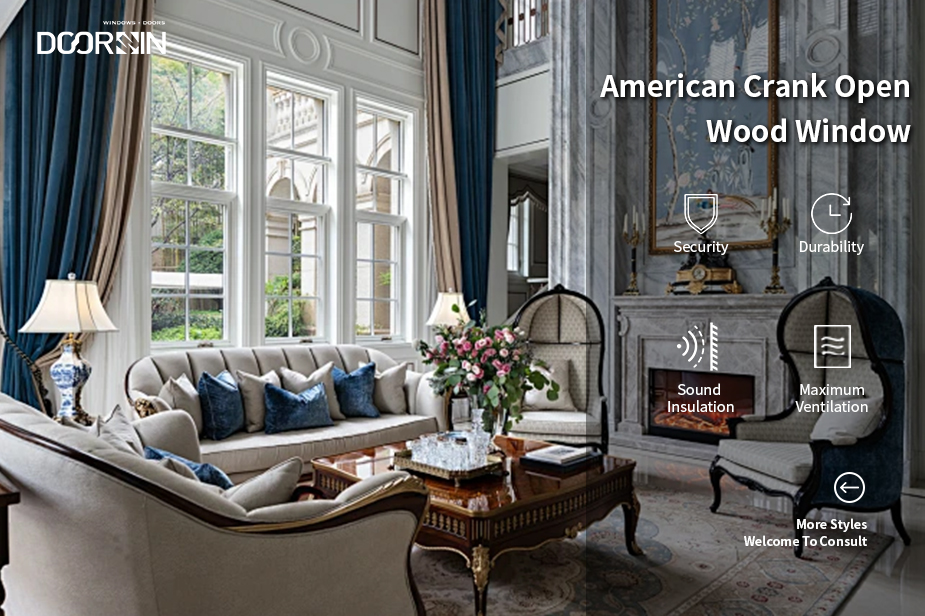 American Style Wooden Casement Windows Grid Design Effective Insulation Aluminum Clad Wood Hand Crank Windows supplier