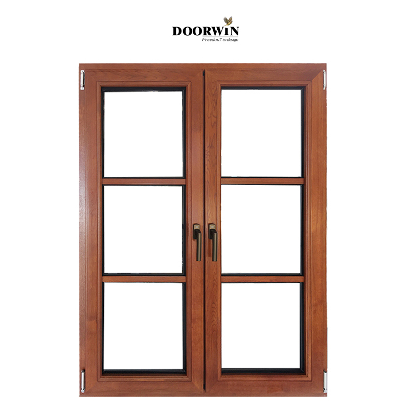 Doorwin NFRC Certified Aluminum Clad Wood Windows Save Energy Heat Insulation Grid Wooden French Window Design supplier