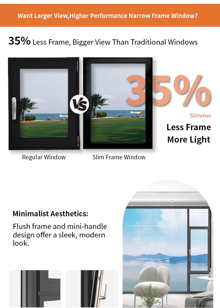 Doorwin New Design Tilt Turn Glass Windows Energy Efficient Sound Proof Aluminum Ultimate Casement Narrow Frame Windows factory