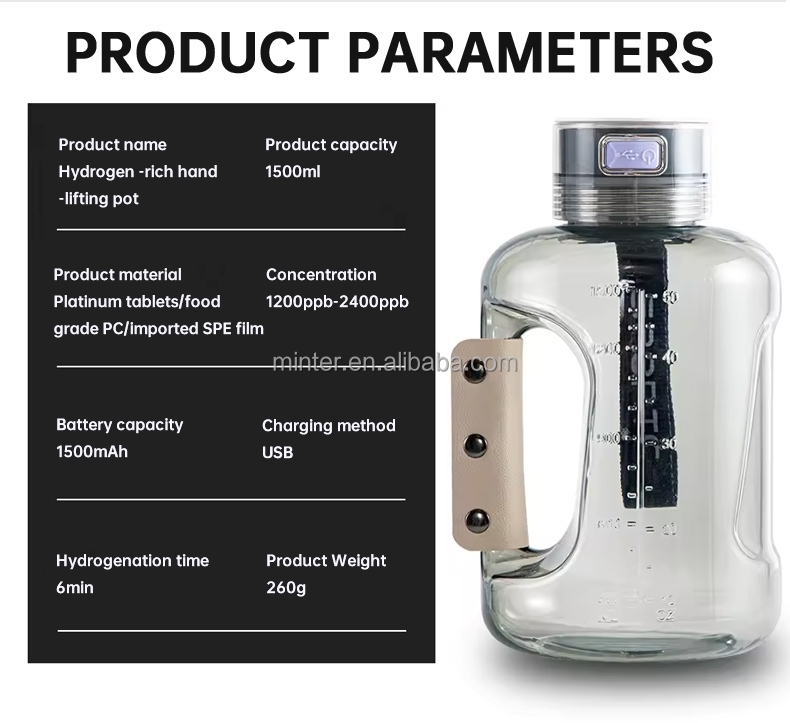 Factory Cheap Prices 1500ml Hydrogen Drinking Water Generator Large Capacity Hydrogen Water Bottle Cup factory