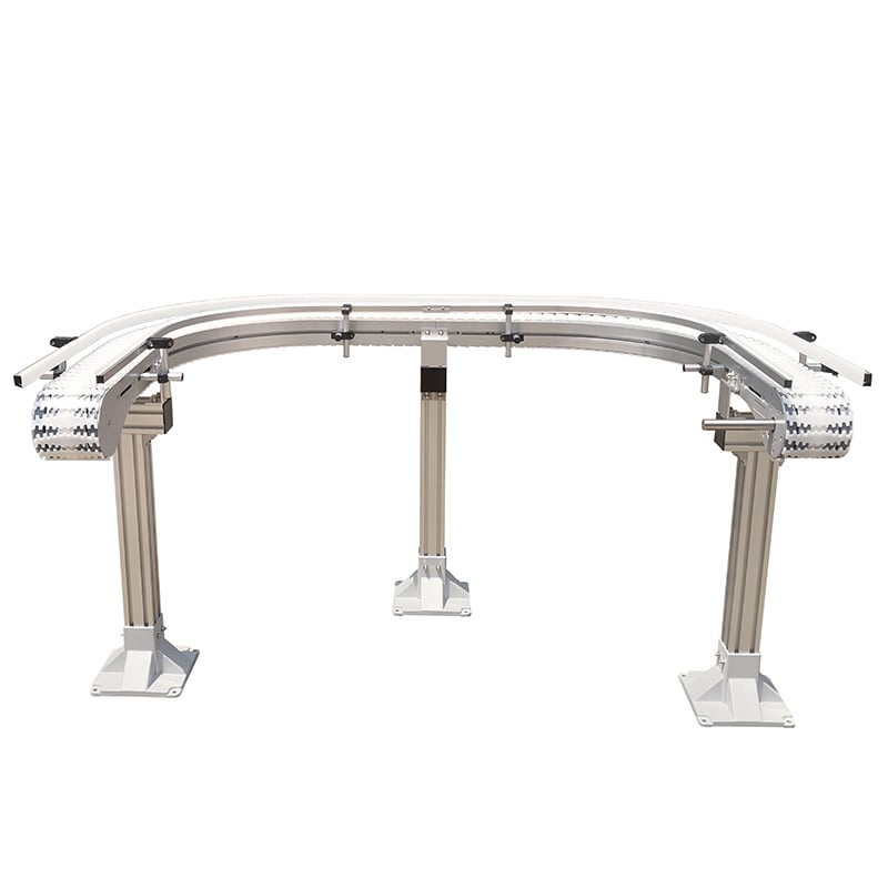 83mm Width Flexible Chain 90 Degree Curved Aluminium Profile Conveyor for Bottles and Cans Handling System